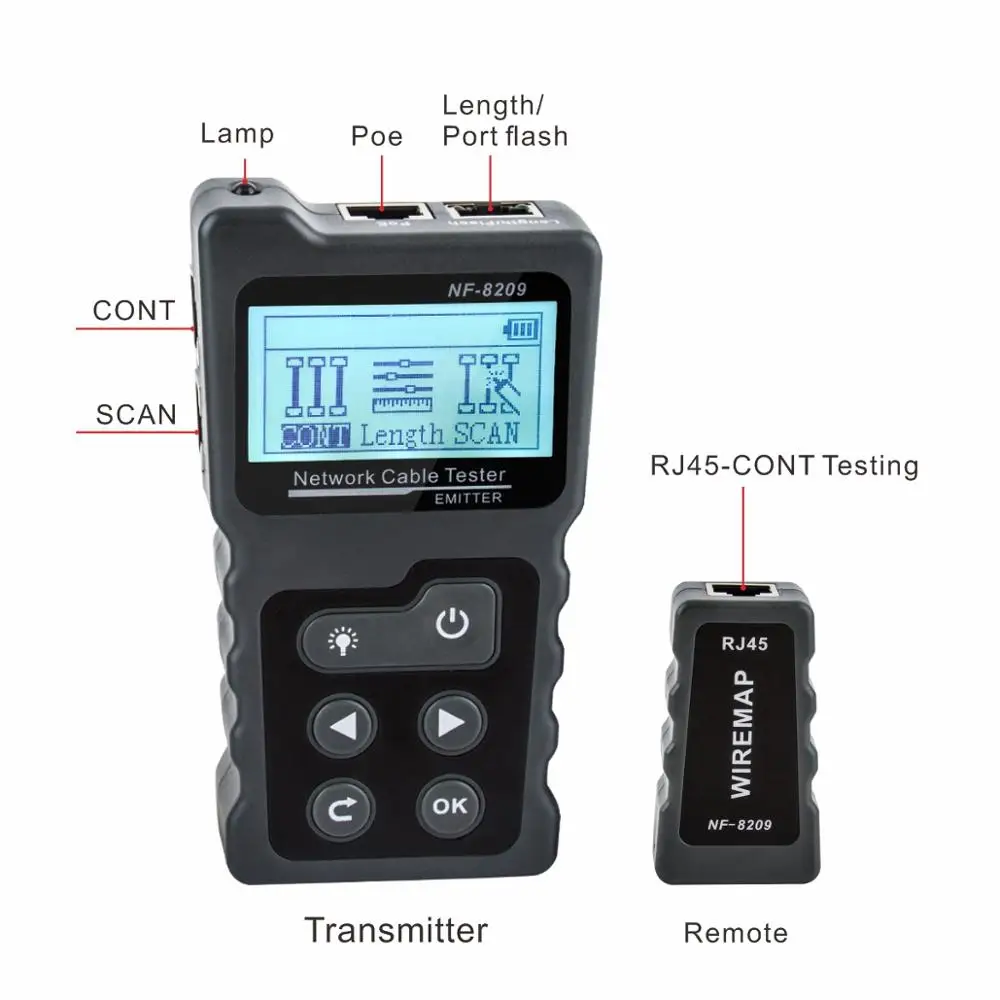 NF-8209 RJ45 Cable Tracker POE network Wire Checker cable tester Test Network Tool Scan Cable Wiremap utp Tester NF-8209 RJ45 Cable Tracker POE network Wire Checker cable tester Test Network Tool Scan Cable Wiremap utp Tester