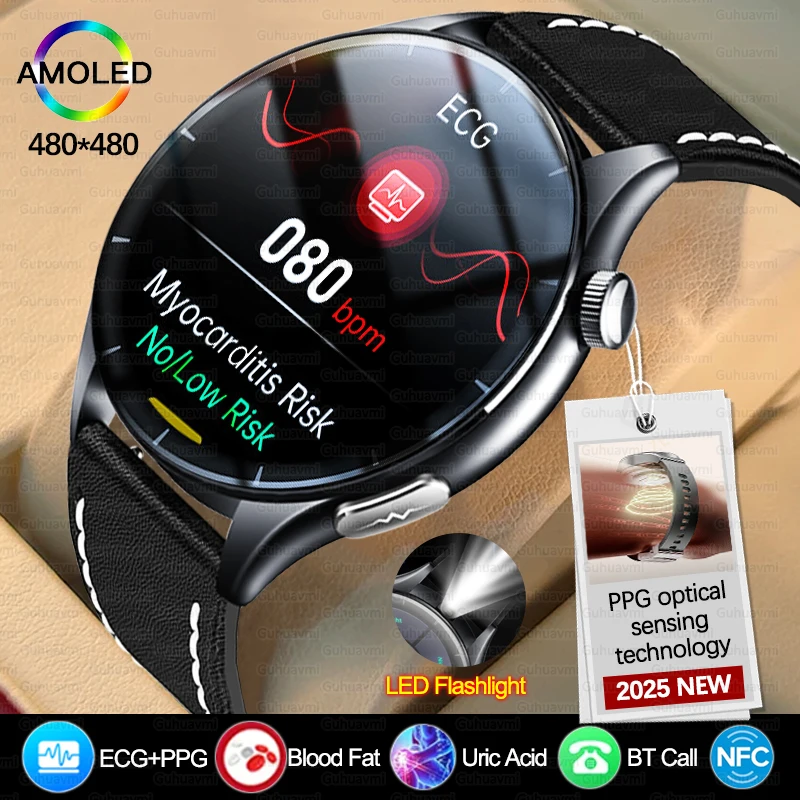 NFC+ECG+PPG Health Smart Watch BMI Fat Heart Rate Blood Pressure Watch 380mAh BT Call IP68 Waterproof Sports Bracelet