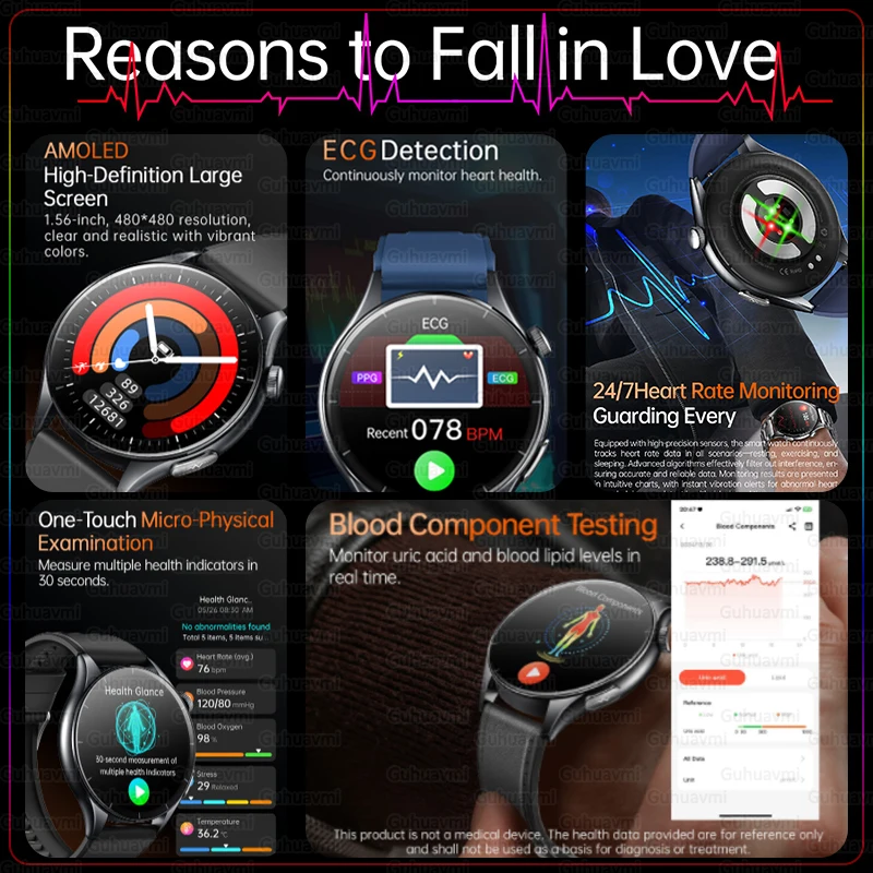 NFC+ECG+PPG Health Smart Watch BMI Fat Heart Rate Blood Pressure Watch 380mAh BT Call IP68 Waterproof Sports Bracelet