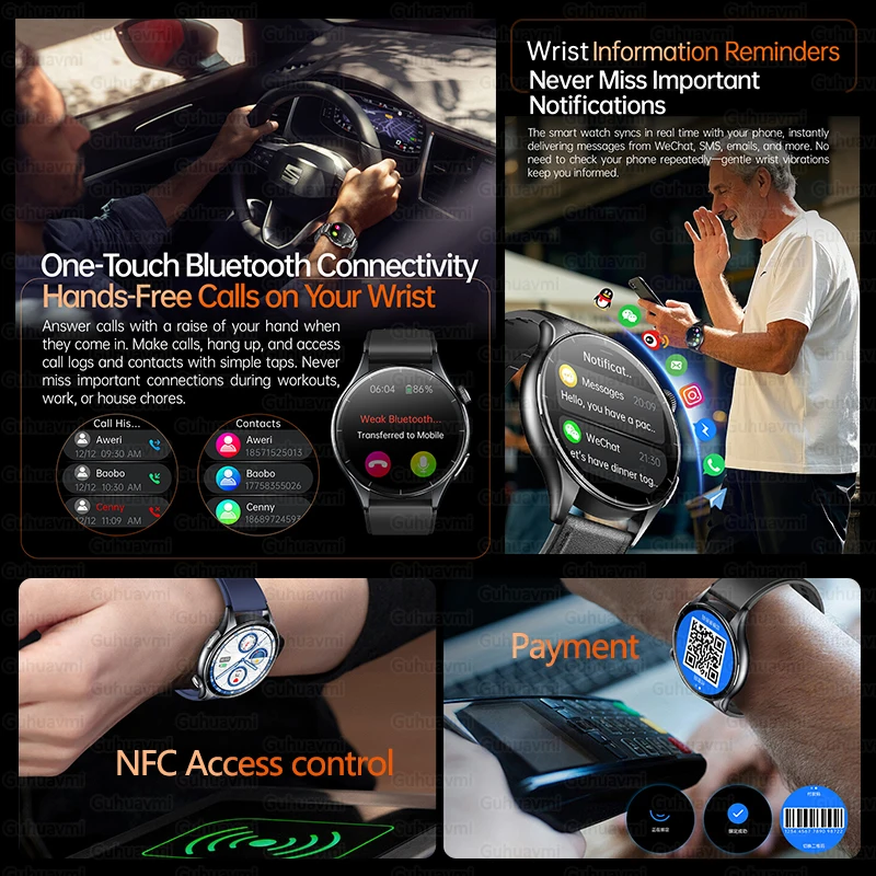 NFC+ECG+PPG Health Smart Watch BMI Fat Heart Rate Blood Pressure Watch 380mAh BT Call IP68 Waterproof Sports Bracelet