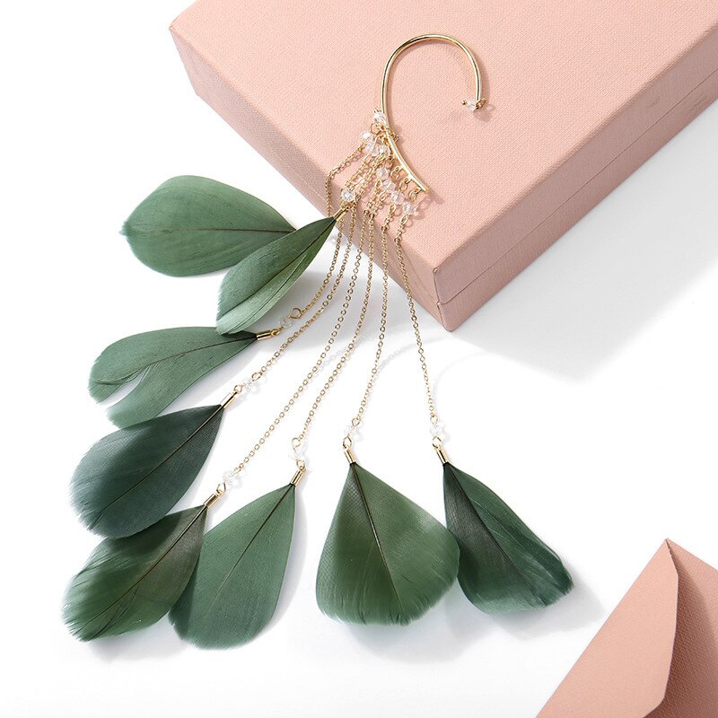 No Piercing Dangling Feather Ear Cuff (2 pcs) No Piercing Dangling Feather Ear Cuff (2 pcs)