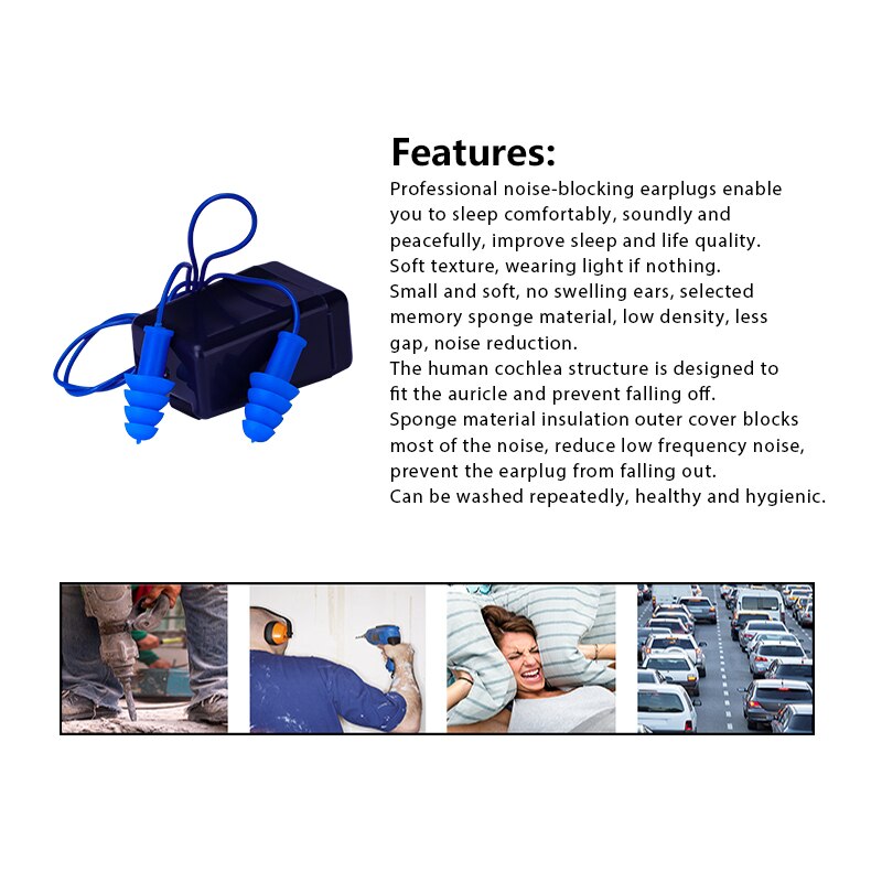 Noise-Blocking Corded Ear Plugs (5 pairs)