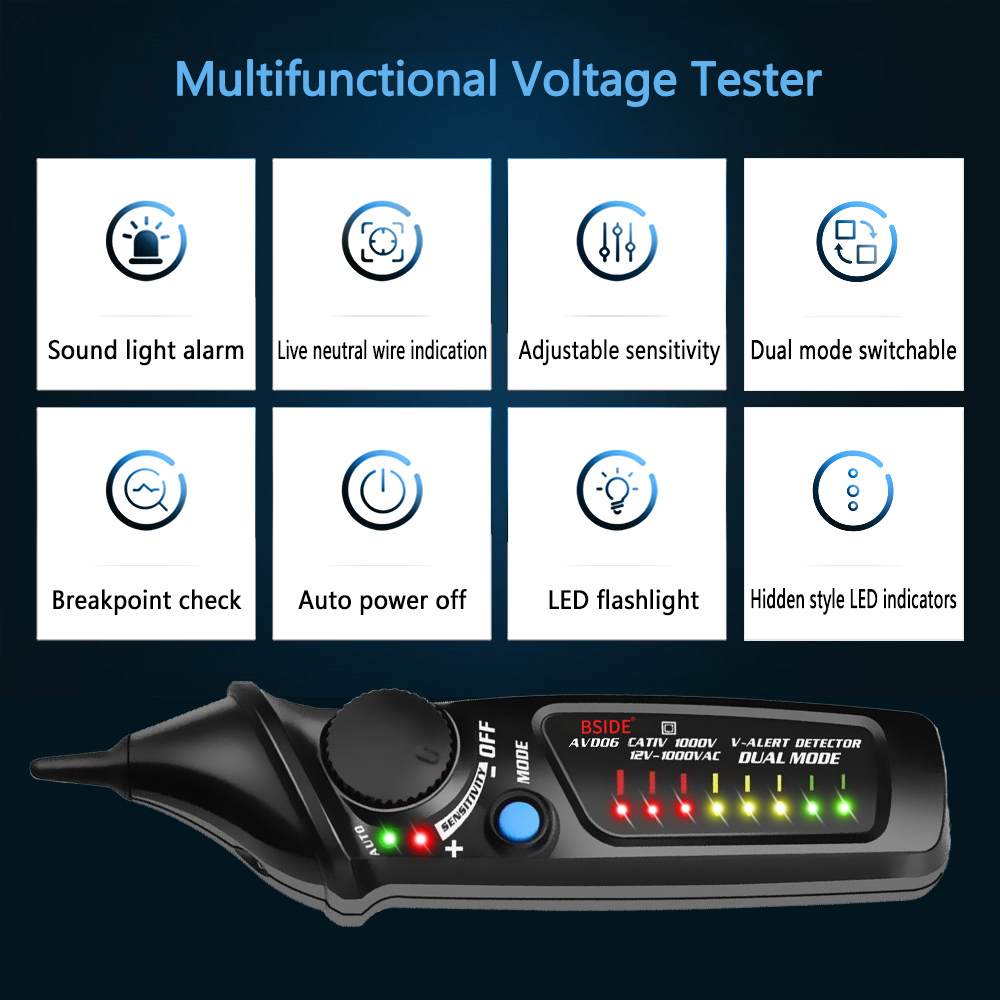 Non Contact Voltage detector indicator BSIDE AVD06 Profession Smart test pencil Live Phase Wire Breakpoint NCV