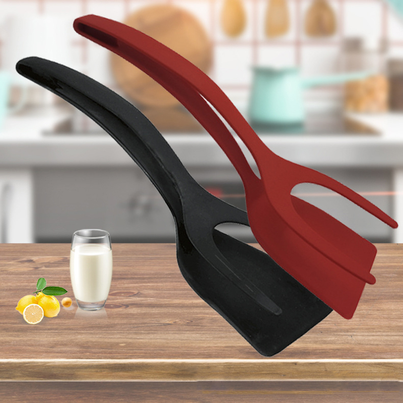 Non Stick 2 In 1 Pancake Spatula French Fries Turners Egg Clamp Frying Steak Pancake Tongs Toast Omelet Clip Kitchen
