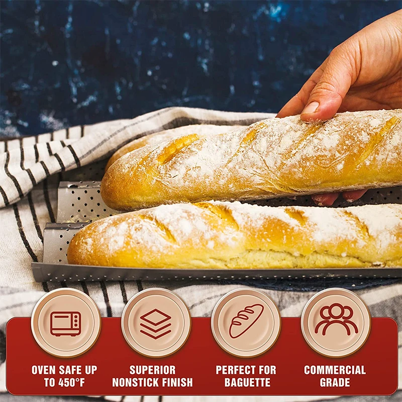 Nonstick Perforated French Bread Baking Pan Carbon Steel Baguette Pan French Bread 4 Wave Loaves Loaf Bake Mold