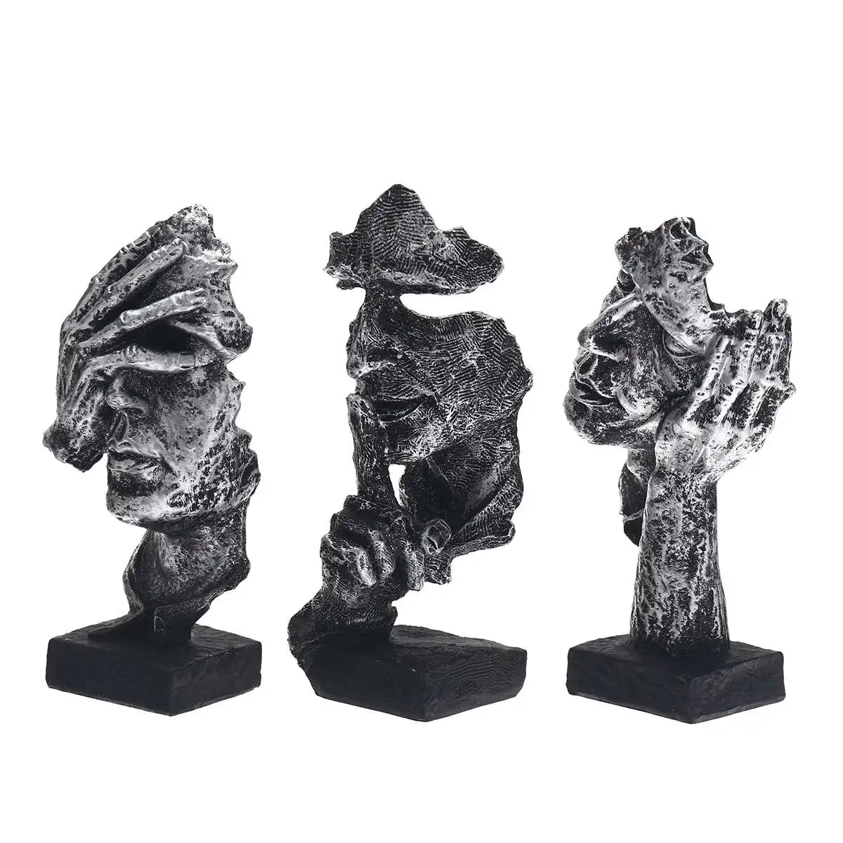 Nordic Creative Abstract Sculpture Silence Is Gold Figurine Ornaments Art Resin CraftOffice Home Decoration Accessories