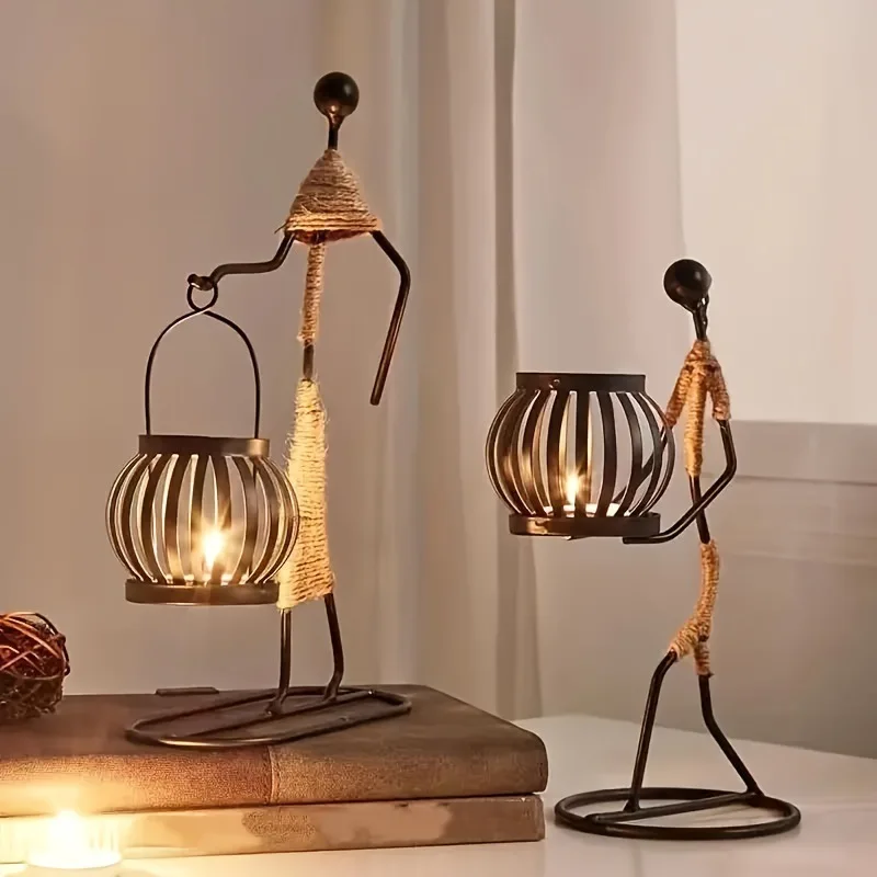 Nordic Metal Candlestick Abstract Character Sculpture Candle Holder Decors Handmade Figurines Home Decoration Art Gifts