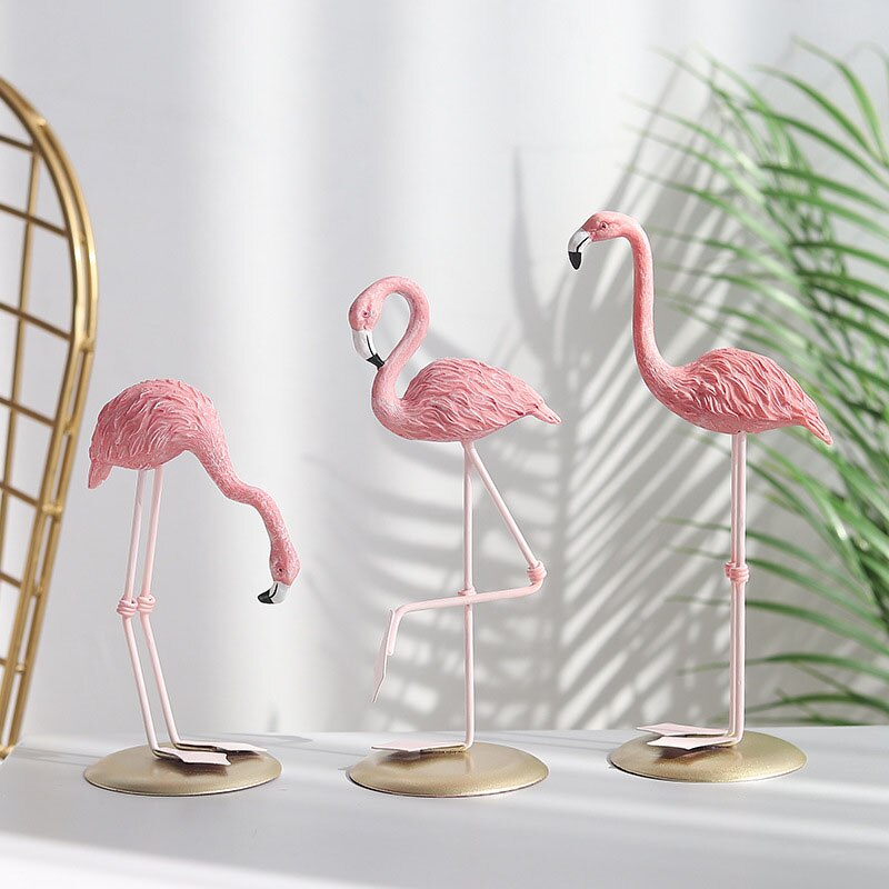 Nordic Metal Pink Flamingo Statue