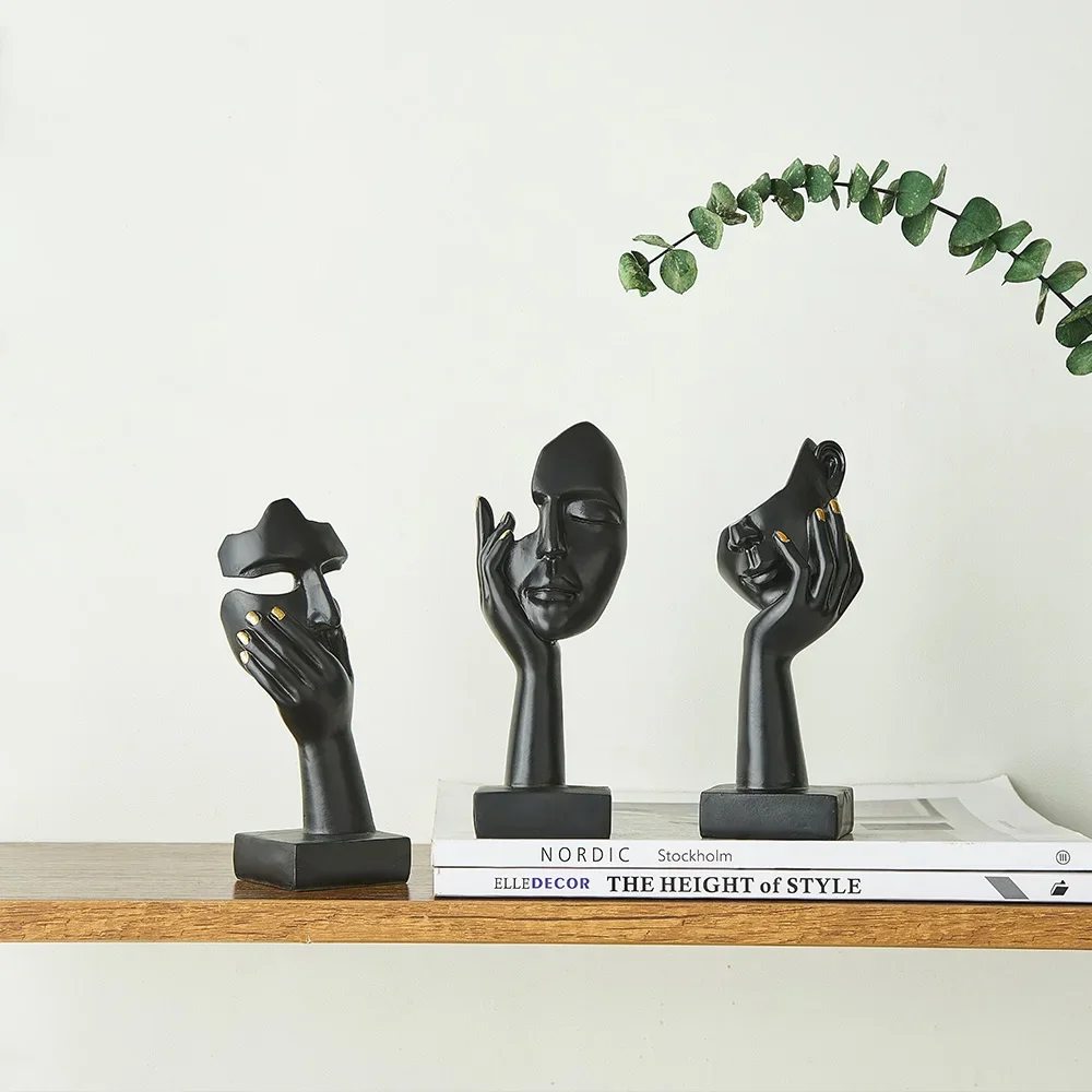 Nordic Statue Abstract Resin Desktop Ornaments Sculpture Miniature Figurines Face Character Art Crafts Office Home