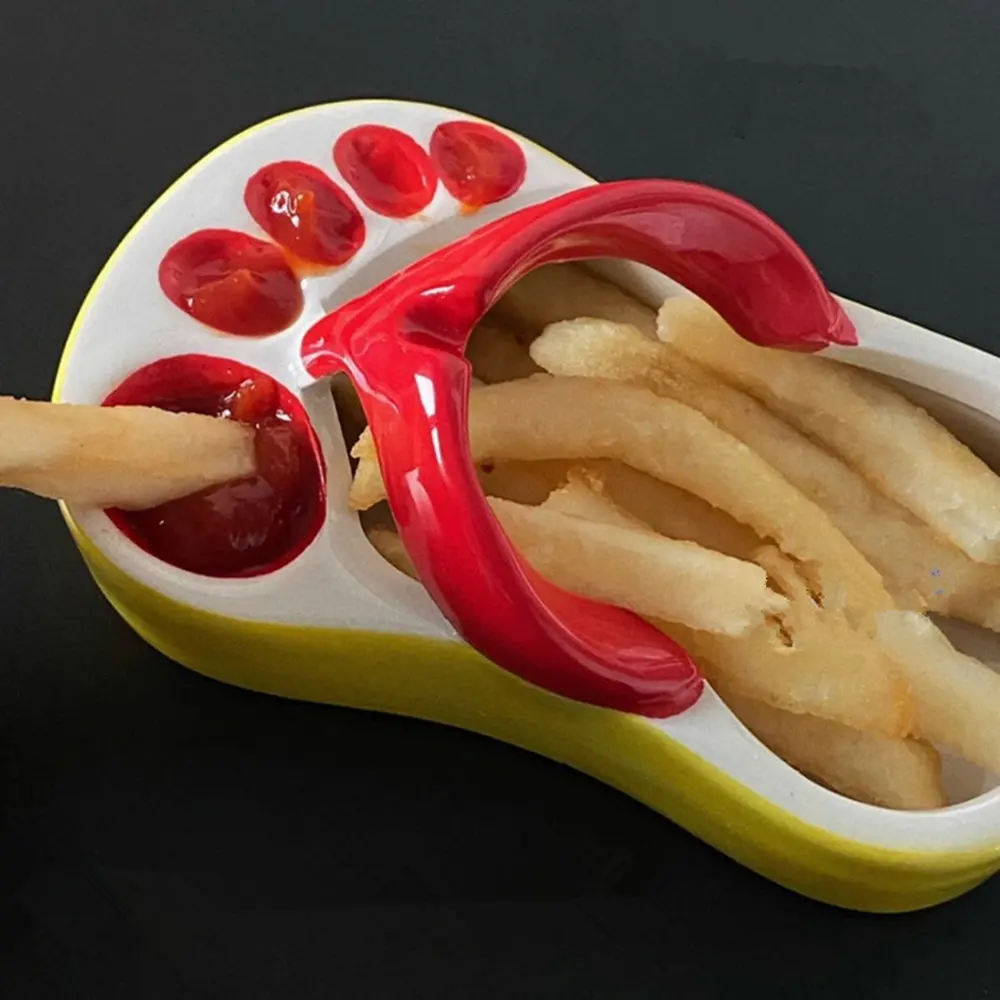 Novel French Fries Plate Creative Funny Slipper Shaped Ceramic Food Boats French Fry Cup Holder For Restaurant Party