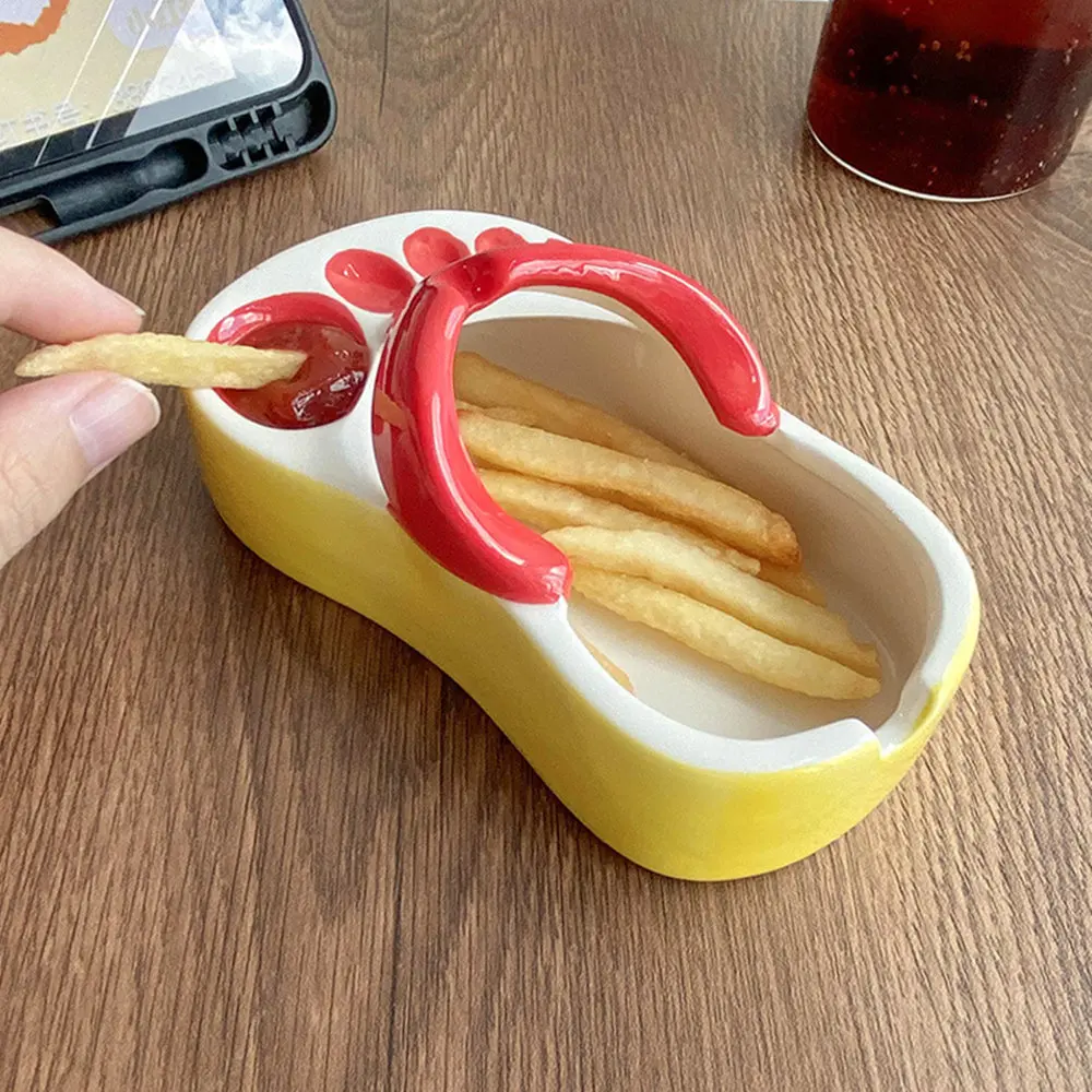 Novel French Fries Plate Creative Funny Slipper Shaped Ceramic Food Boats French Fry Cup Holder For Restaurant Party