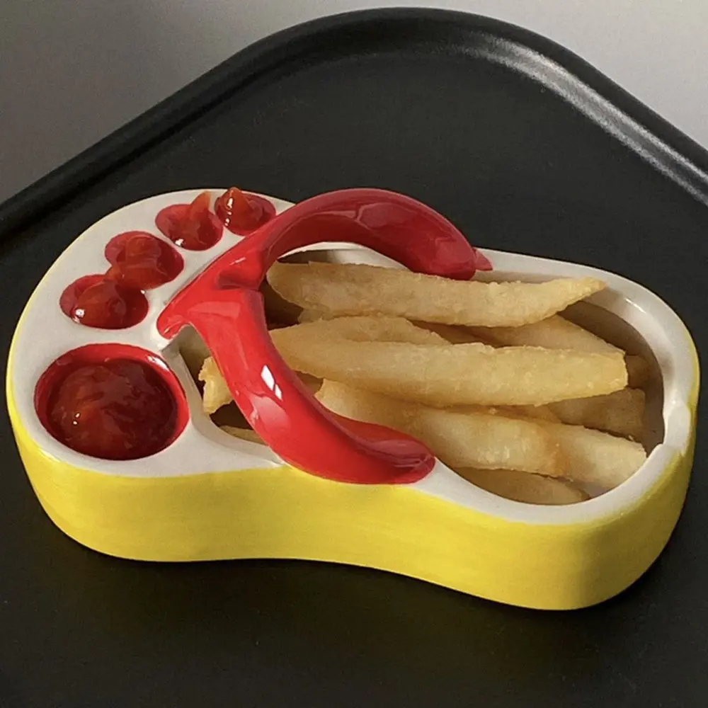 Novel French Fries Plate Creative Funny Slipper Shaped Ceramic Food Boats French Fry Cup Holder For Restaurant Party