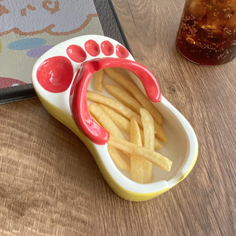 Novel French Fries Plate Creative Funny Slipper Shaped Ceramic Food Boats French Fry Cup Holder For Restaurant Party