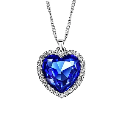 Ocean Heart Shaped Necklace With Blue Crystal Gemstone Pendant For Women Wife Anniversary Valentine Birthday Gift Ocean Heart Shaped Necklace With Blue Crystal Gemstone Pendant For Women Wife Anniversary Valentine Birthday Gift