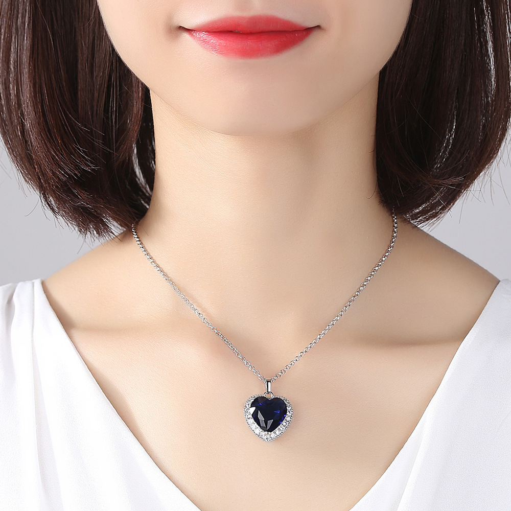 Ocean Heart Shaped Necklace With Blue Crystal Gemstone Pendant For Women Wife Anniversary Valentine Birthday Gift Ocean Heart Shaped Necklace With Blue Crystal Gemstone Pendant For Women Wife Anniversary Valentine Birthday Gift