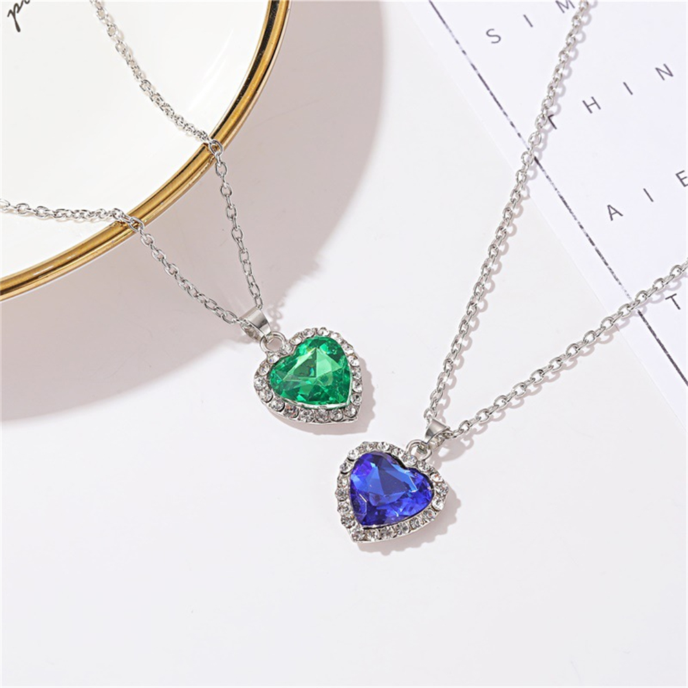 Ocean Heart Shaped Necklace With Blue Crystal Gemstone Pendant For Women Wife Anniversary Valentine Birthday Gift Ocean Heart Shaped Necklace With Blue Crystal Gemstone Pendant For Women Wife Anniversary Valentine Birthday Gift