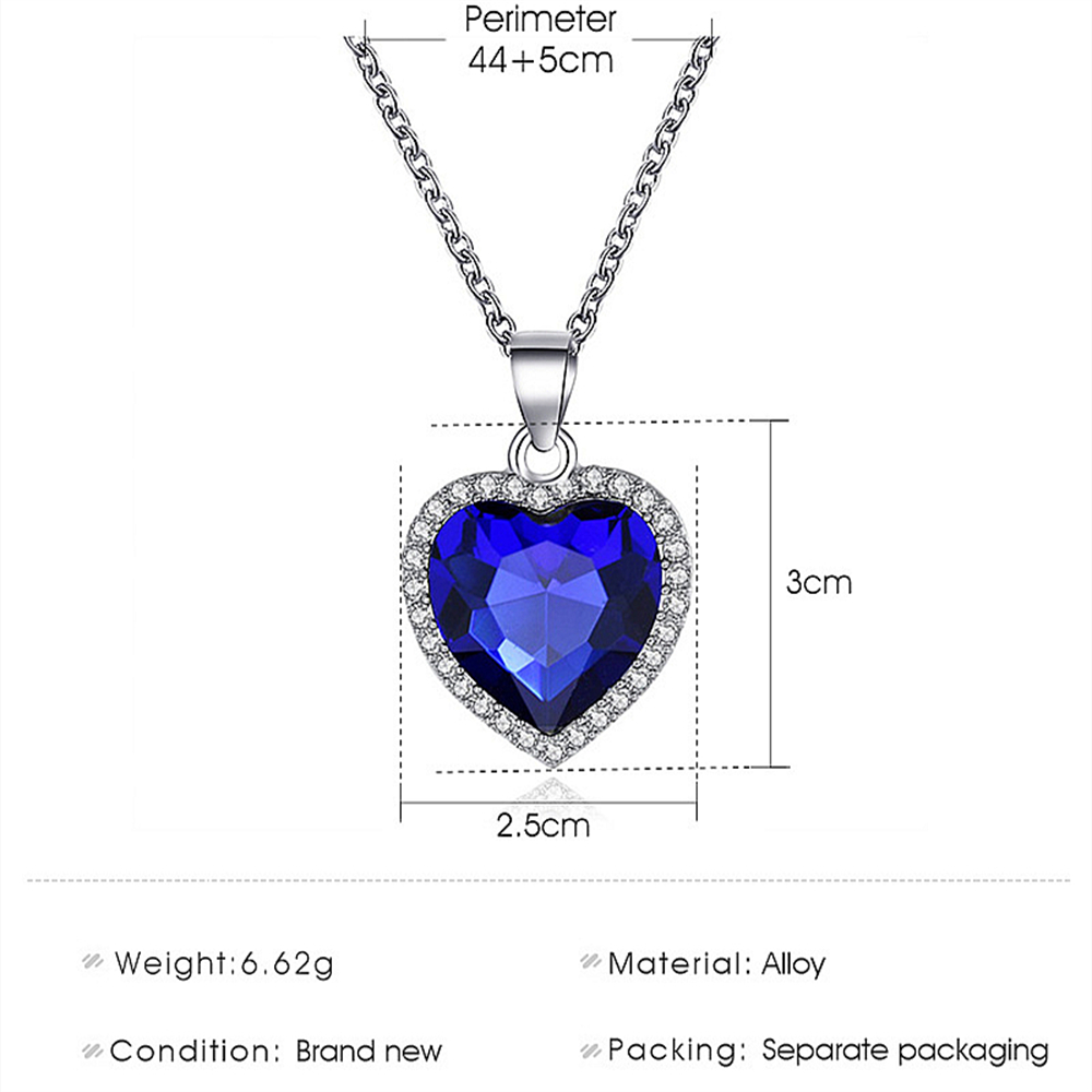 Ocean Heart Shaped Necklace With Blue Crystal Gemstone Pendant For Women Wife Anniversary Valentine Birthday Gift Ocean Heart Shaped Necklace With Blue Crystal Gemstone Pendant For Women Wife Anniversary Valentine Birthday Gift