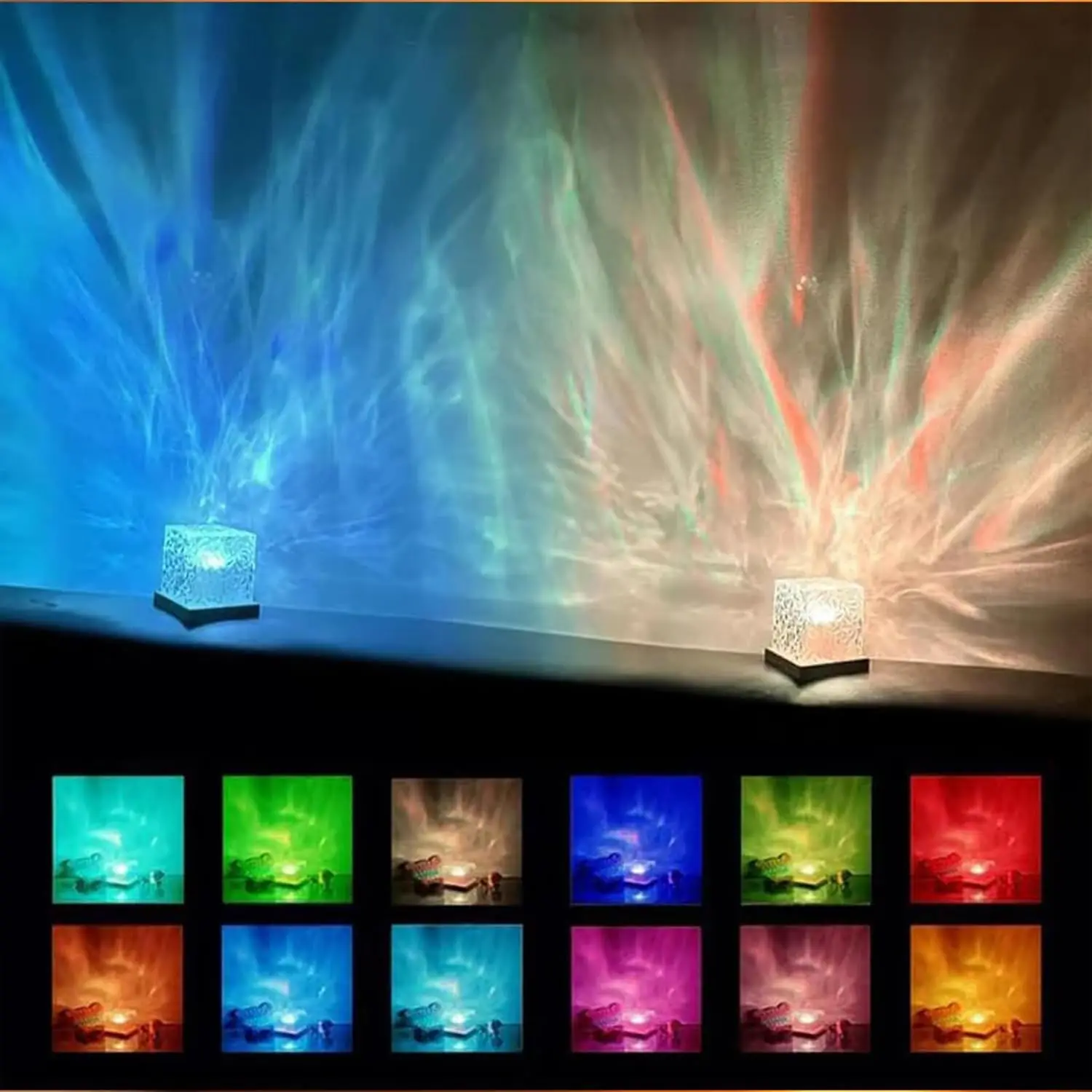 Ocean Wave Projector Light 16 Colors Midnight Aura Aurora Glow Lamp Home Office Bar Restaurant Underwater Projector