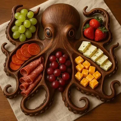 Octopus Food Tray Wooden Fruit Serving Pan Cheese Platter Dessert Storge Bowl Partition Food Classification Decorative Octopus Food Tray Wooden Fruit Serving Pan Cheese Platter Dessert Storge Bowl Partition Food Classification Decorative