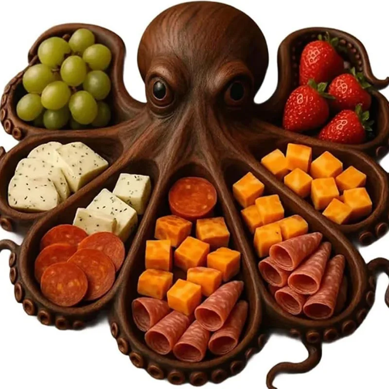 Octopus Food Tray Wooden Fruit Serving Pan Cheese Platter Dessert Storge Bowl Partition Food Classification Decorative Octopus Food Tray Wooden Fruit Serving Pan Cheese Platter Dessert Storge Bowl Partition Food Classification Decorative