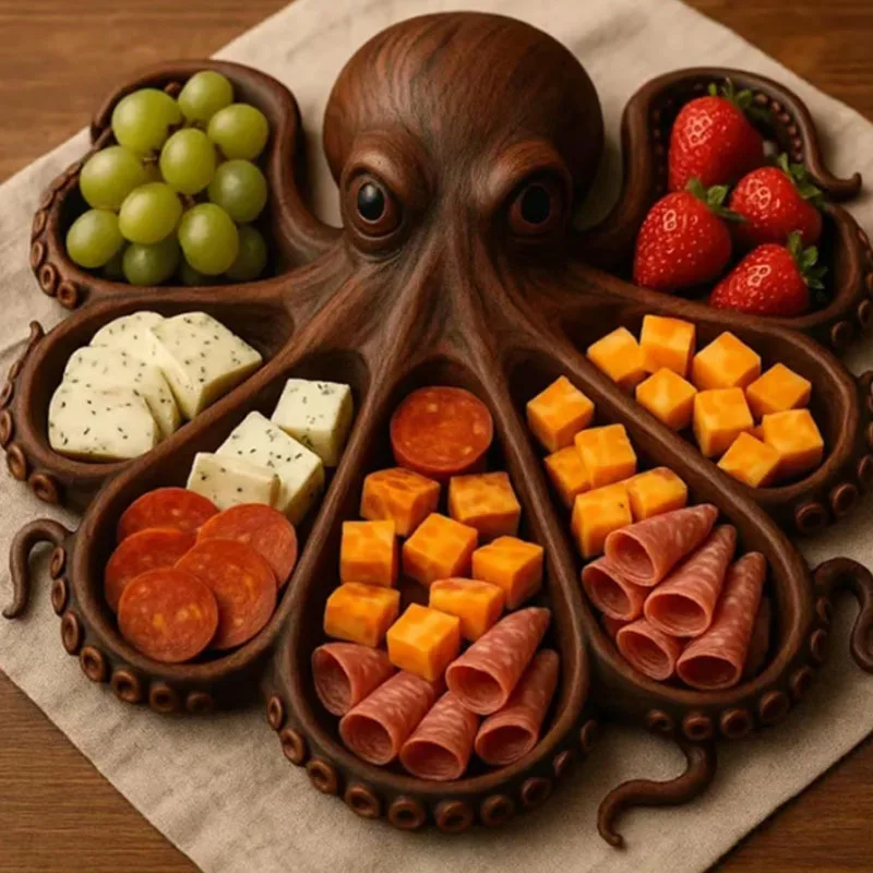 Octopus Food Tray Wooden Fruit Serving Pan Cheese Platter Dessert Storge Bowl Partition Food Classification Decorative Octopus Food Tray Wooden Fruit Serving Pan Cheese Platter Dessert Storge Bowl Partition Food Classification Decorative