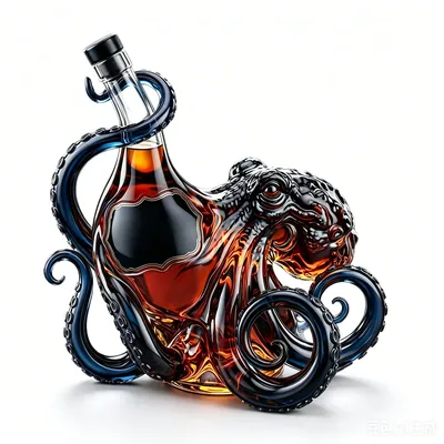 Octopus Wine Bottle,The Kraken Octopus Rum Bottle Print Bar Pub Man Cave Wine Lover Art Collection Decoration
