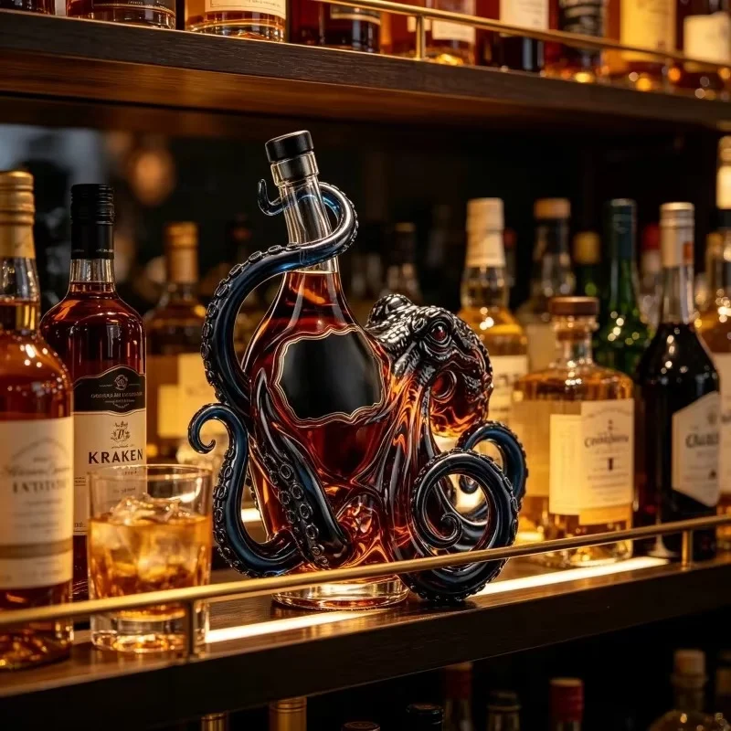 Octopus Wine Bottle,The Kraken Octopus Rum Bottle Print Bar Pub Man Cave Wine Lover Art Collection Decoration