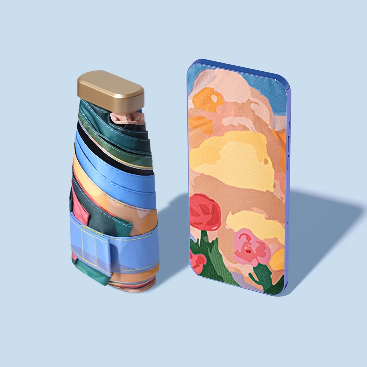 Oil Painting Style Small Umbrella for Handbag