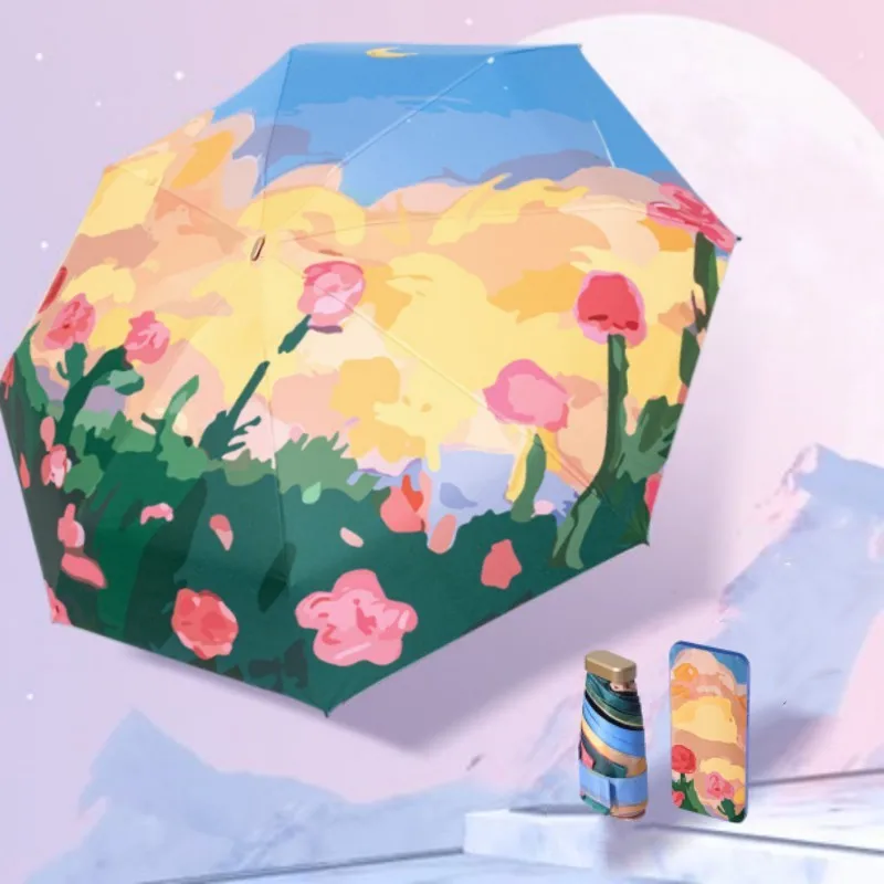 Oil Painting Style Small Umbrella for Handbag