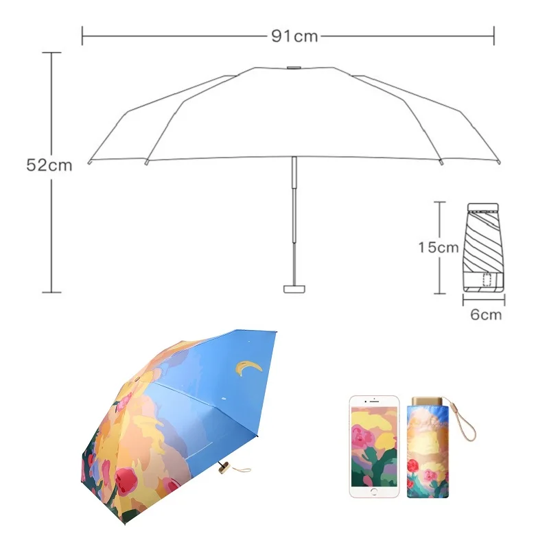 Oil Painting Style Small Umbrella for Handbag