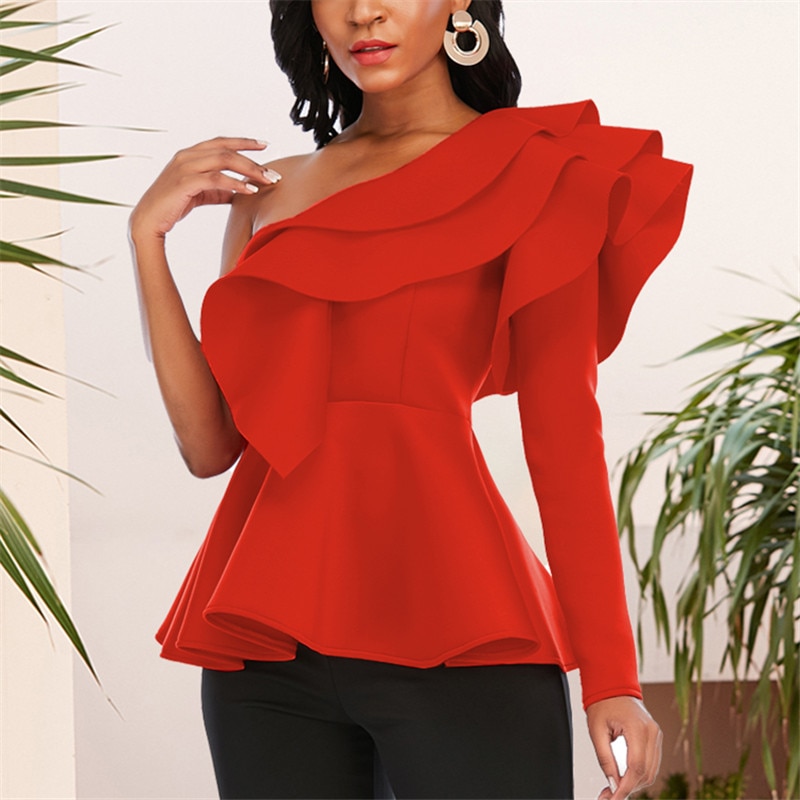 One Shoulder Sexy Peplum Blouse One Shoulder Sexy Peplum Blouse