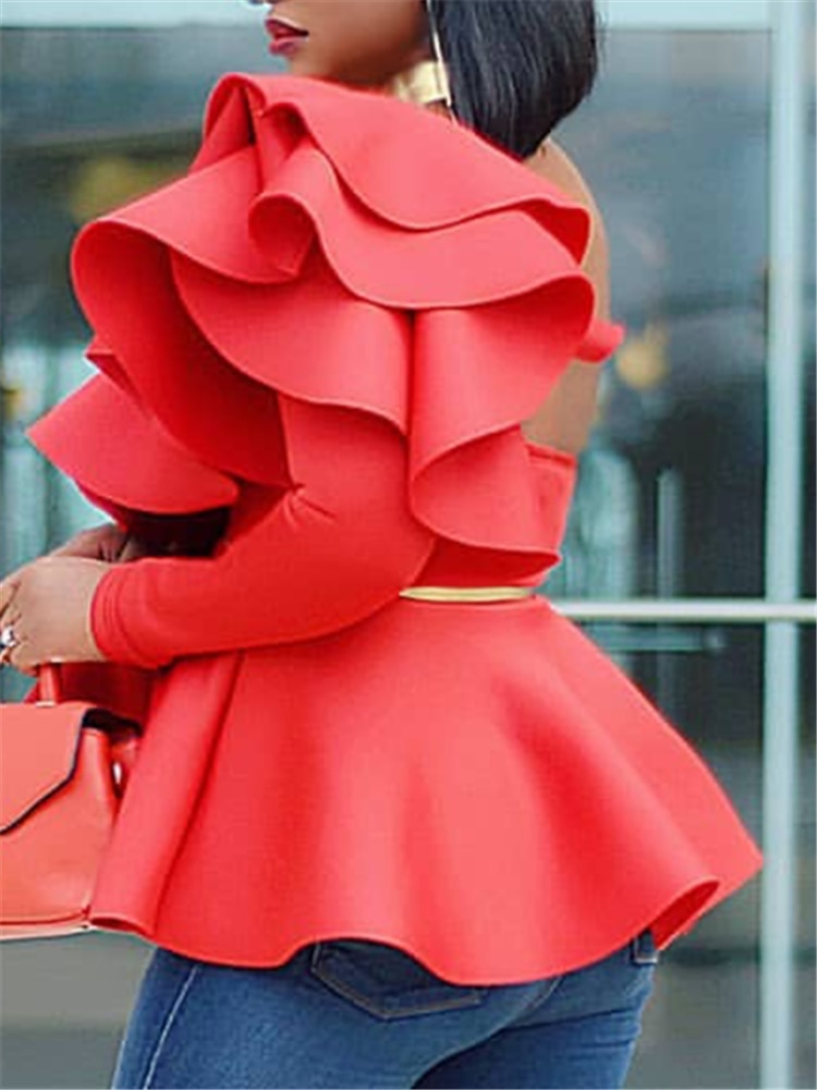 One Shoulder Sexy Peplum Blouse