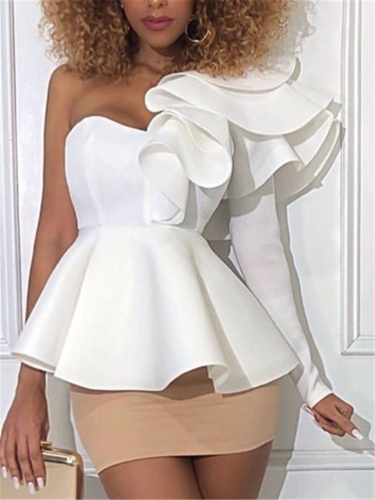 One Shoulder Sexy Peplum Blouse