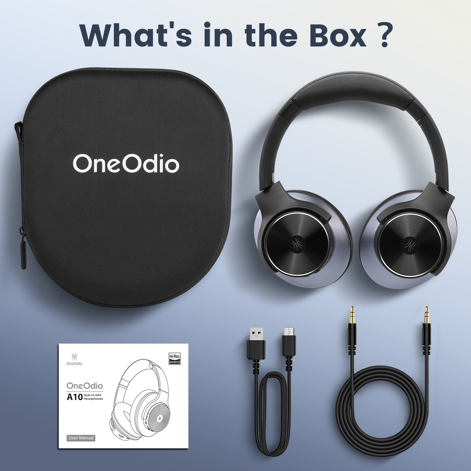 Oneodio A10 Hybrid Active Noise Cancelling Headphones Bluetooth With Hi-Res Audio Over Ear Wireless Headset ANC With