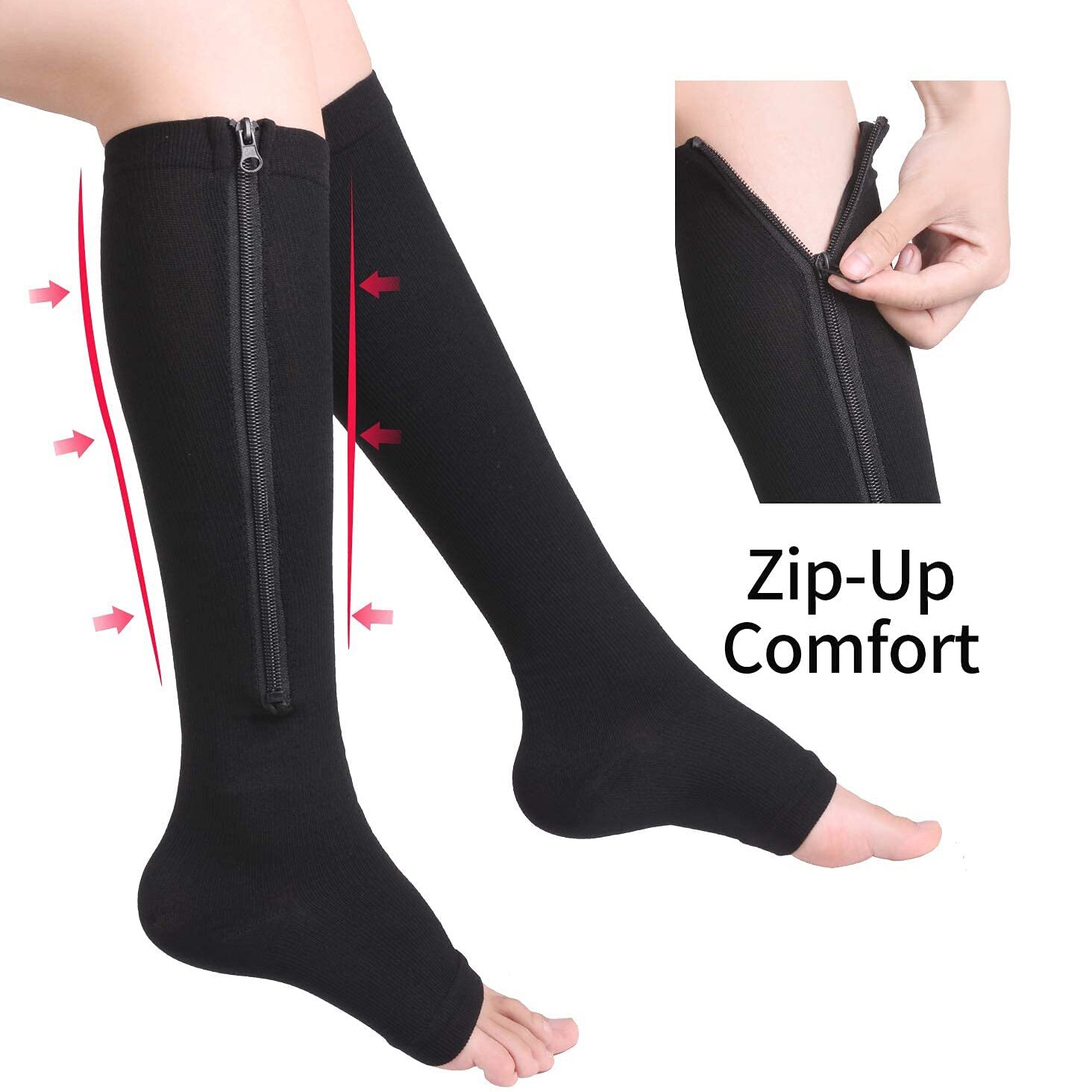 Open Toe Compression Socks with Zipper (2 pcs) Open Toe Compression Socks with Zipper (2 pcs)
