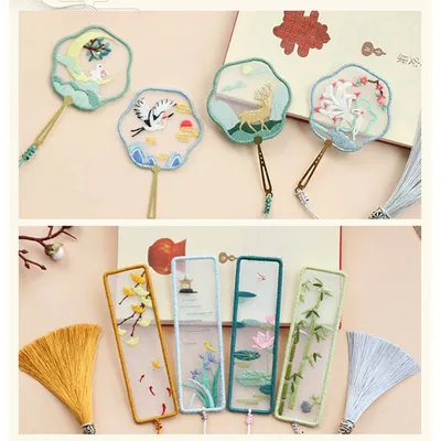 Oriental Tasseled Embroidered Bookmark