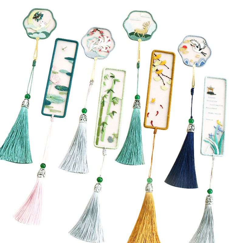 Oriental Tasseled Embroidered Bookmark