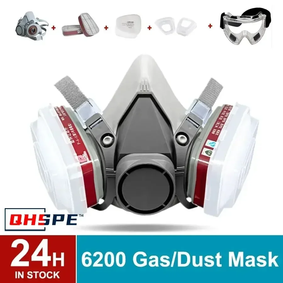 Original 6200 Respirator Reusable Half Face Cover Gas Mask with Cotton Filter Goggles for Painting Spray Polishing Work