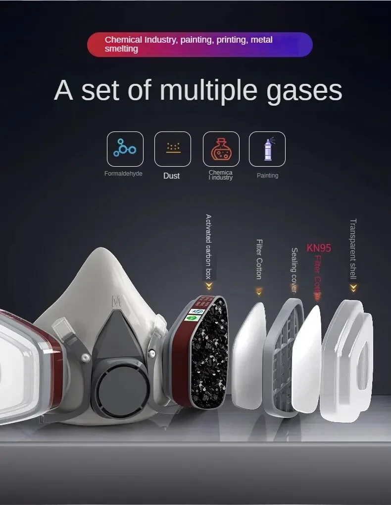 Original 6200 Respirator Reusable Half Face Cover Gas Mask with Cotton Filter Goggles for Painting Spray Polishing Work