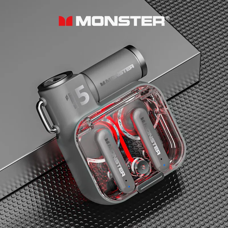 Original Monster XKT15 Wireless Bluetooth 5.3 Earphones TWS Gaming Earbuds RGB Flip Cover Design Headset Low latency