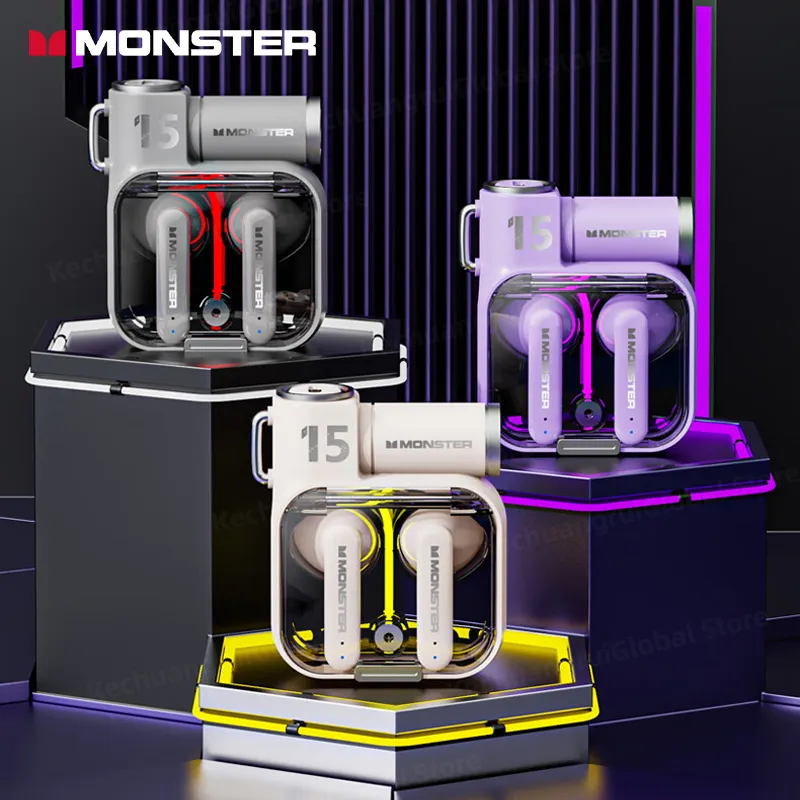 Original Monster XKT15 Wireless Bluetooth 5.3 Earphones TWS Gaming Earbuds RGB Flip Cover Design Headset Low latency