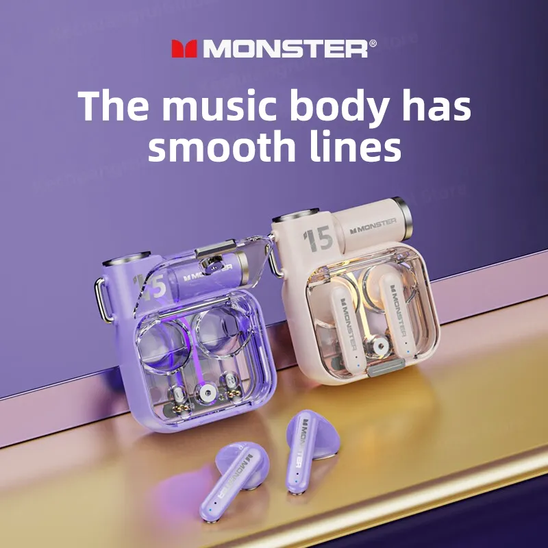 Original Monster XKT15 Wireless Bluetooth 5.3 Earphones TWS Gaming Earbuds RGB Flip Cover Design Headset Low latency