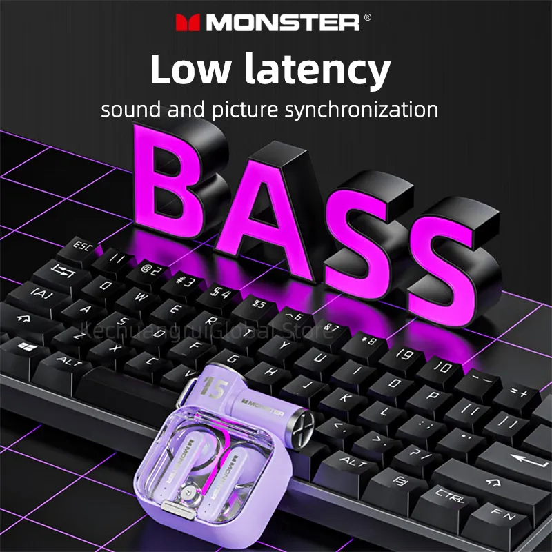 Original Monster XKT15 Wireless Bluetooth 5.3 Earphones TWS Gaming Earbuds RGB Flip Cover Design Headset Low latency