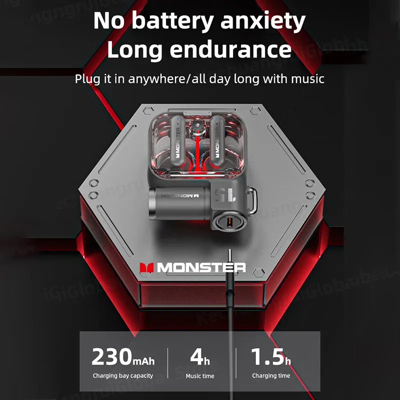 Original Monster XKT15 Wireless Bluetooth 5.3 Earphones TWS Gaming Earbuds RGB Flip Cover Design Headset Low latency
