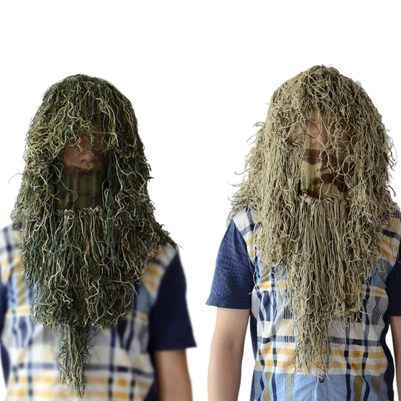 Outdoor Adult Hunting Ghillie Hood Camouflage Head Cover for Ghillie Suit Mosquito Net Hood Bird Watching Photography
