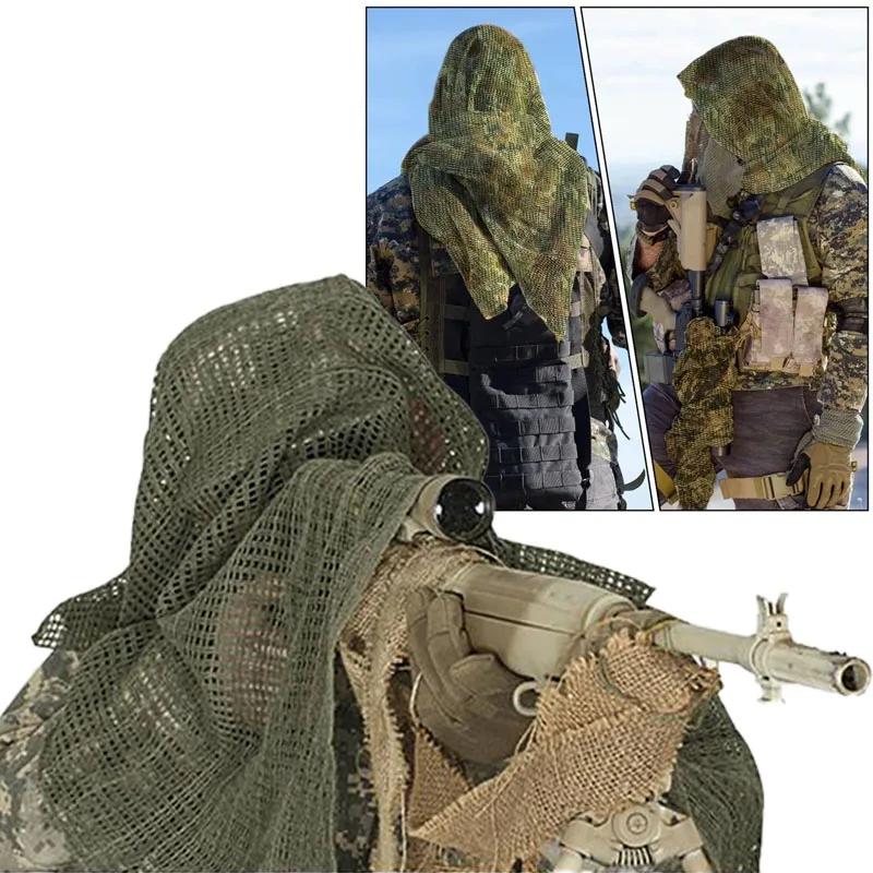 Outdoor Camouflage Netting Scarf Sniper Veil Camo Mesh Face Scarf Veil Shemagh Head Wrap for Camping Hiking Supplies