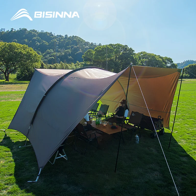 Outdoor Camping Folding Portable Tunnel Large Canopy Coated with Silver Sunblock Shade Camping Rain and Wind