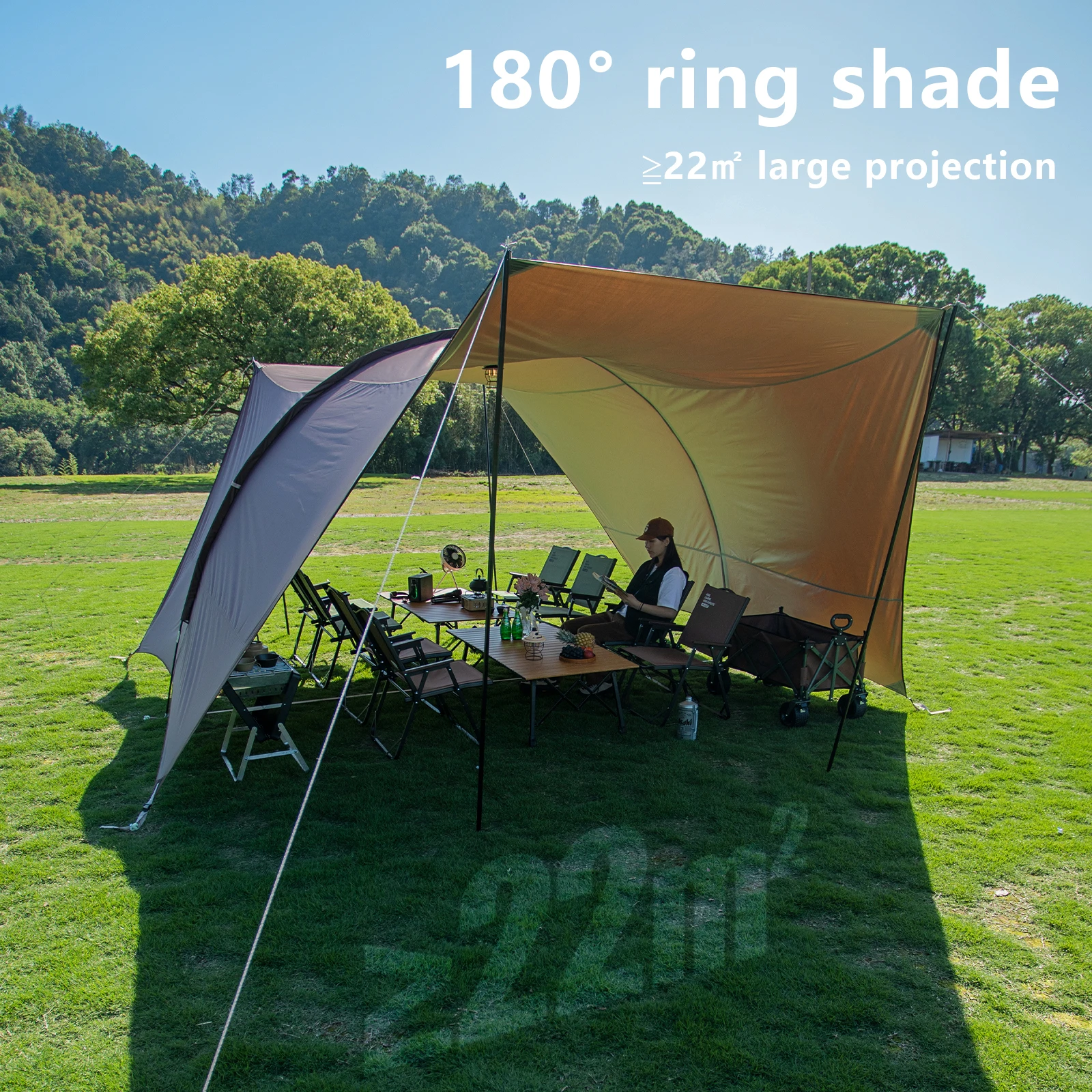 Outdoor Camping Folding Portable Tunnel Large Canopy Coated with Silver Sunblock Shade Camping Rain and Wind