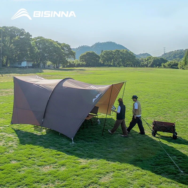 Outdoor Camping Folding Portable Tunnel Large Canopy Coated with Silver Sunblock Shade Camping Rain and Wind