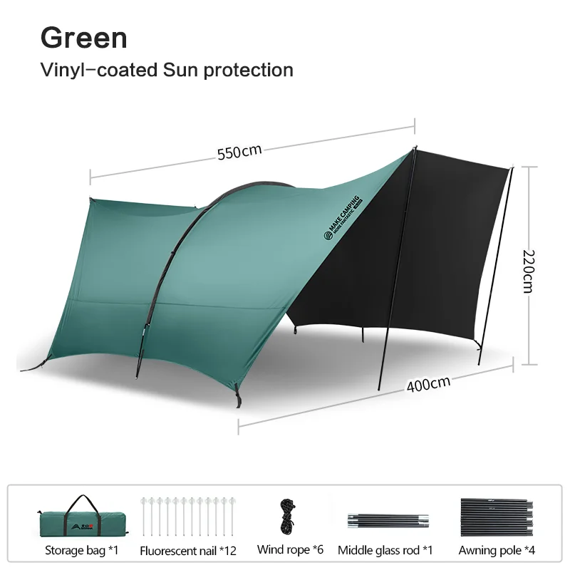Outdoor Camping Folding Portable Tunnel Large Canopy Coated with Silver Sunblock Shade Camping Rain and Wind